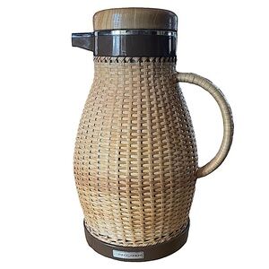MCM Vintage Corning Designs Wicker Wrapped Thermal Carafe Coffee Thermos